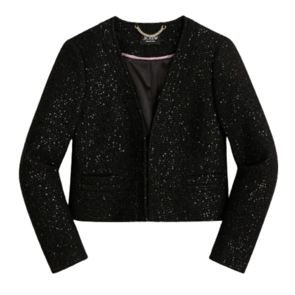 NWT JCrew Collarless Lady Chariot Jacket Blazer Womens 4 Black Sequin BM560 NEW - Picture 1 of 10